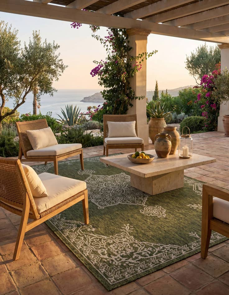 Detail image of 5' 3 x 8' Easy-Clean Traditional Indoor / Outdoor Rug