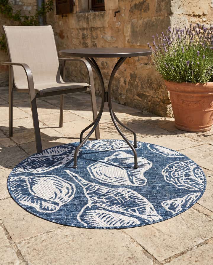 3' x 3' Easy-Clean Coastal Indoor / Outdoor Round Rug