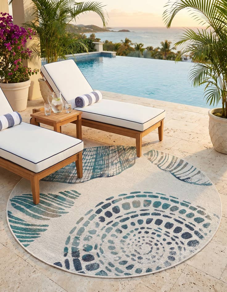 Detail image of 5' 3 x 5' 3 Easy-Clean Coastal Indoor / Outdoor Round Rug