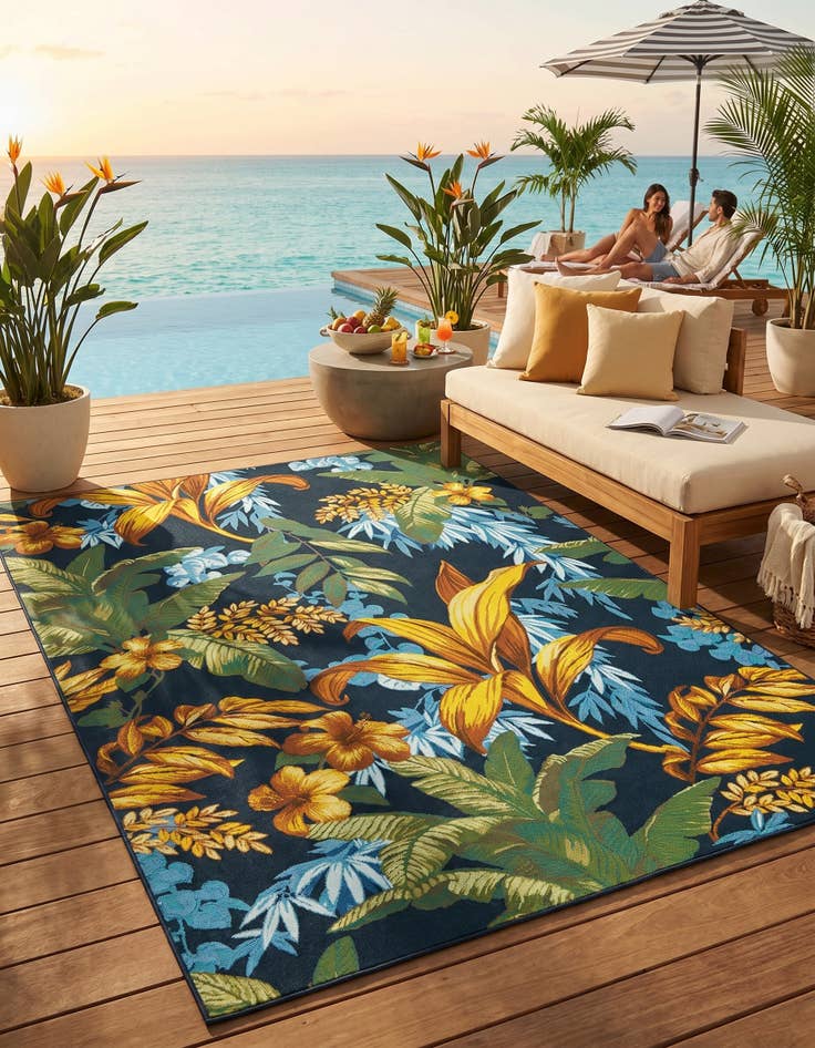 Detail image of 7' x 10' Easy-Clean Botanical Indoor / Outdoor Rug
