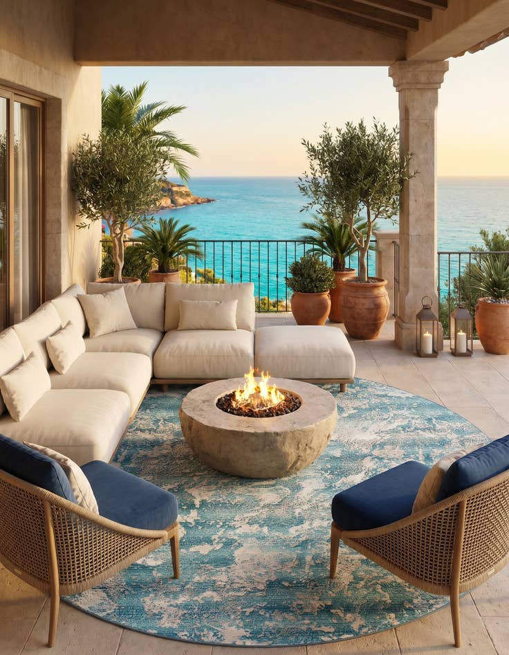 Detail image of 10' x 10' Easy-Clean Modern Indoor / Outdoor Round Rug