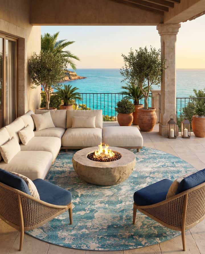 10' x 10' Easy-Clean Modern Indoor / Outdoor Round Rug