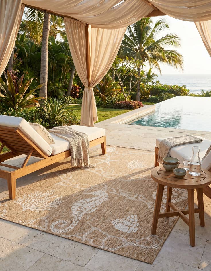 Detail image of 5' 3 x 7' Easy-Clean Coastal Indoor / Outdoor Rug