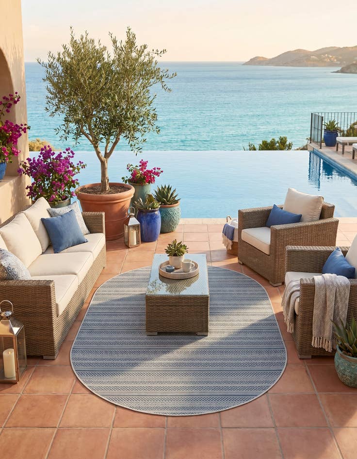 Detail image of 5' 3 x 8' Easy-Clean Striped Indoor / Outdoor Oval Rug