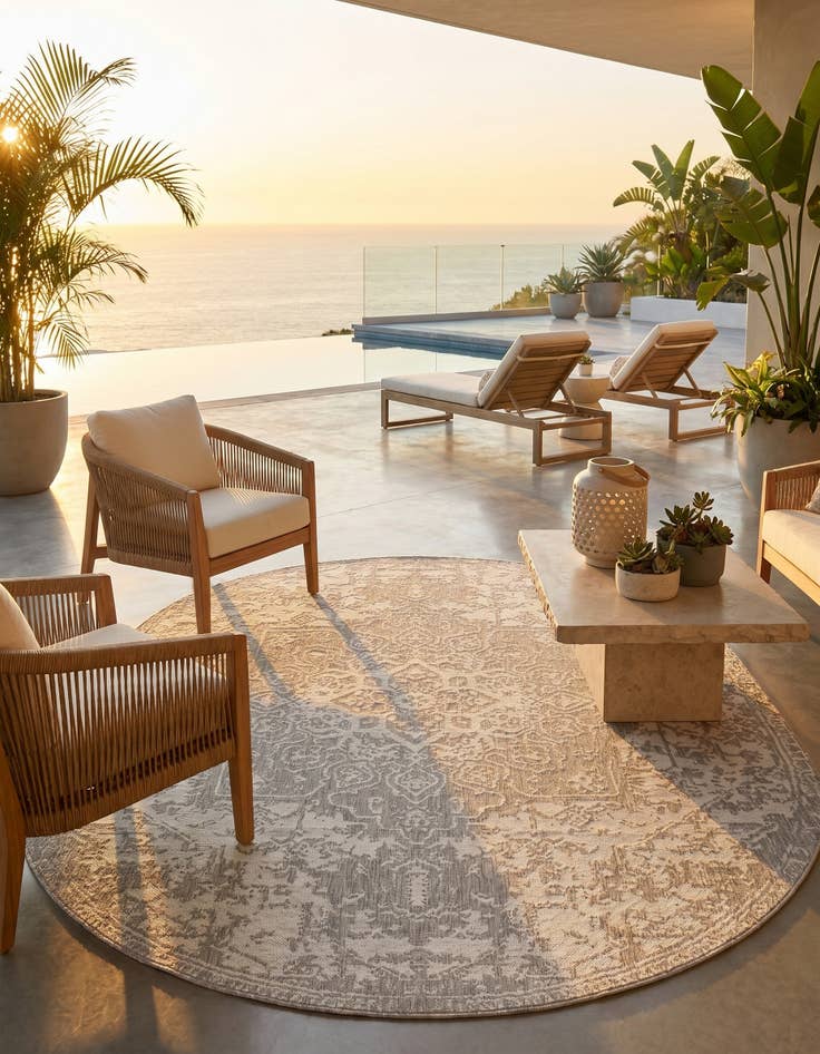 Detail image of 7' 10 x 10' Easy-Clean Jill Zarin Dubai Indoor / Outdoor Oval Rug
