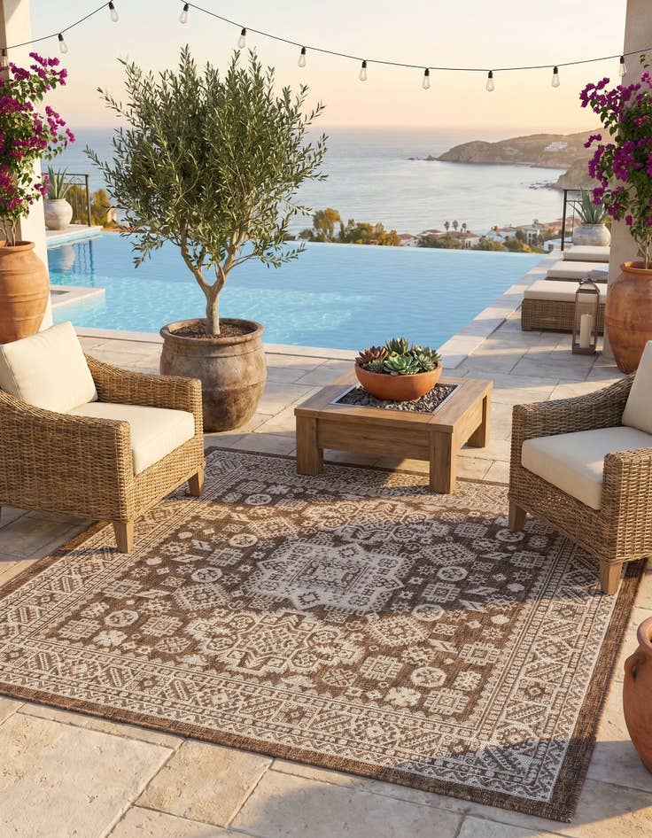 Detail image of 5' 3 x 5' 3 Easy-Clean Aztec Indoor / Outdoor Square Rug