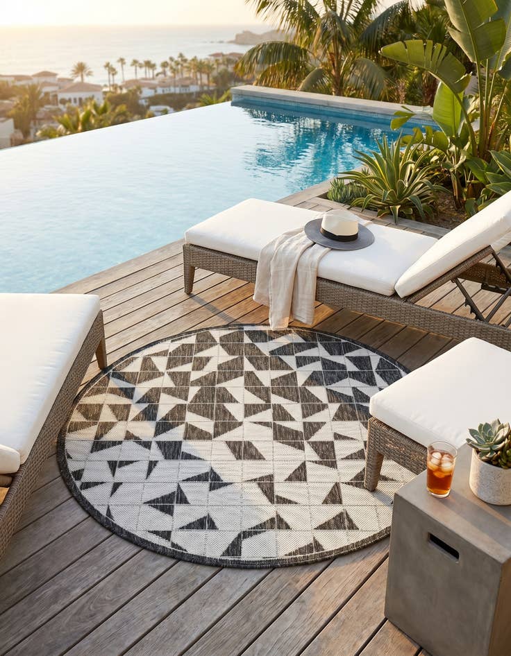Detail image of 4' x 4' Easy-Clean Modern Indoor / Outdoor Round Rug