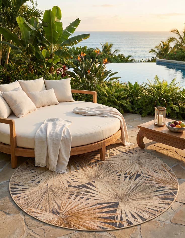 Detail image of 7' 10 x 7' 10 Easy-Clean Botanical Indoor / Outdoor Round Rug