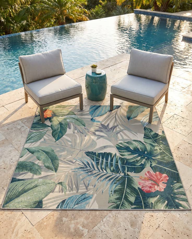 Detail image of 5' 3 x 5' 3 Easy-Clean Botanical Indoor / Outdoor Square Rug