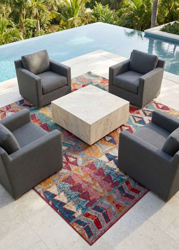 7' 10 x 7' 10 Easy-Clean Modern Indoor / Outdoor Square Rug