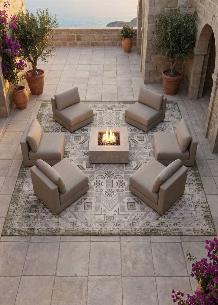 10' x 10' Easy-Clean Aztec Indoor / Outdoor Square Rug