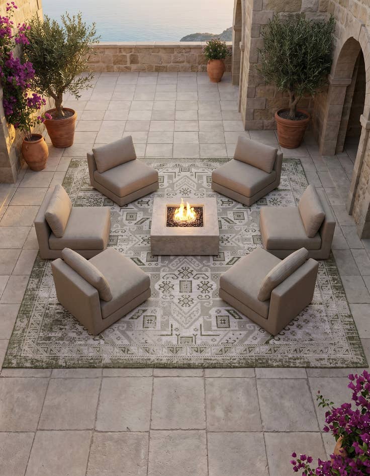 Detail image of 10' x 10' Easy-Clean Aztec Indoor / Outdoor Square Rug
