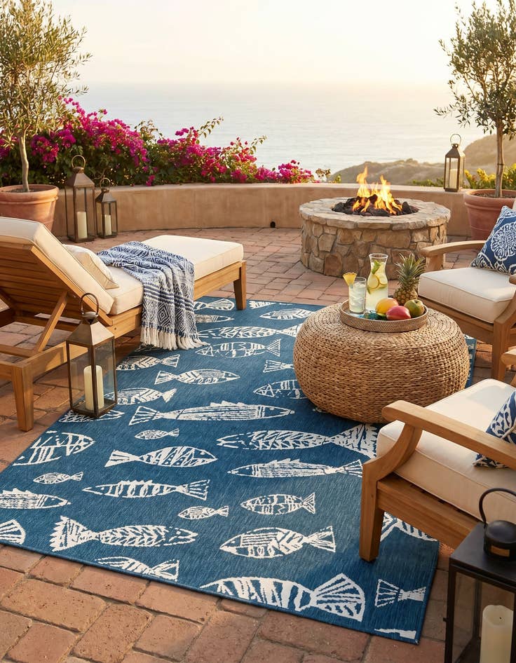 Detail image of 5' 3 x 8' Easy-Clean Coastal Indoor / Outdoor Rug