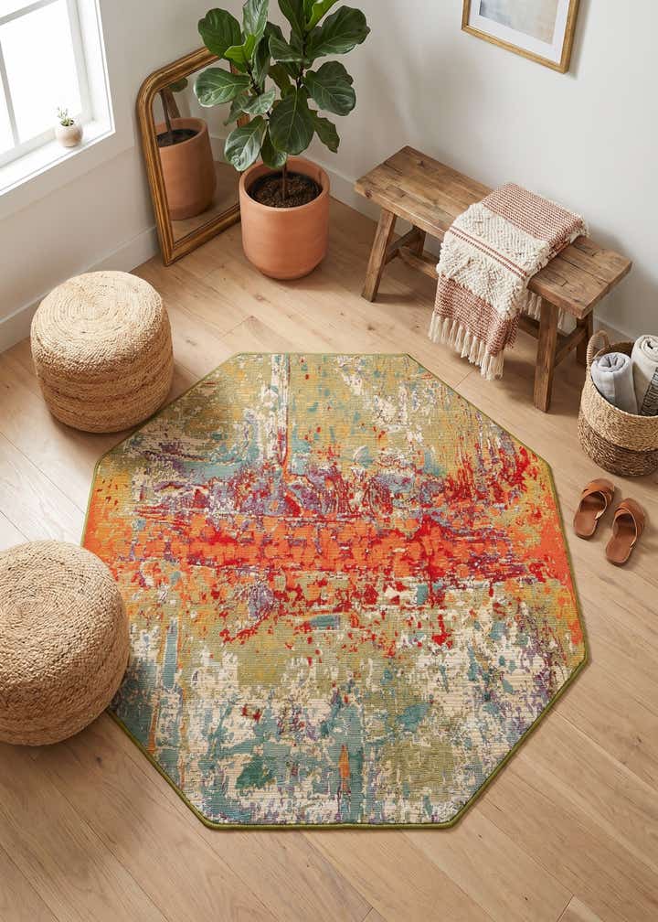 4' x 4' Easy-Clean Modern Indoor / Outdoor Octagon Rug