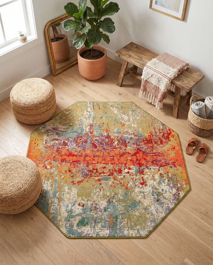 4' x 4' Easy-Clean Modern Indoor / Outdoor Octagon Rug