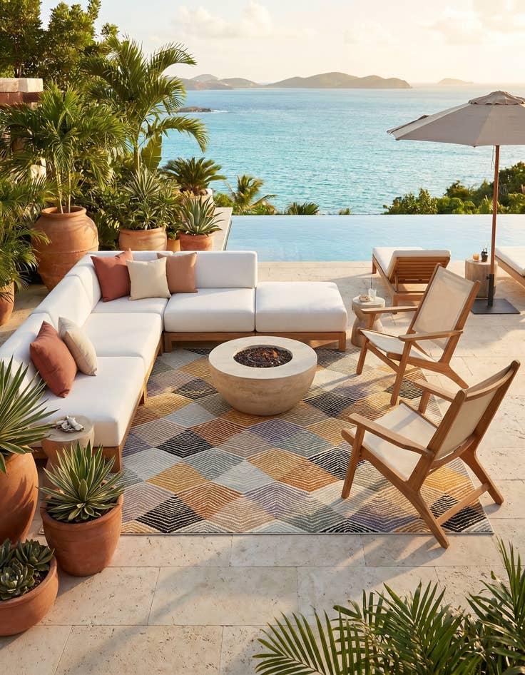 Detail image of 7' 10 x 7' 10 Easy-Clean Modern Indoor / Outdoor Square Rug