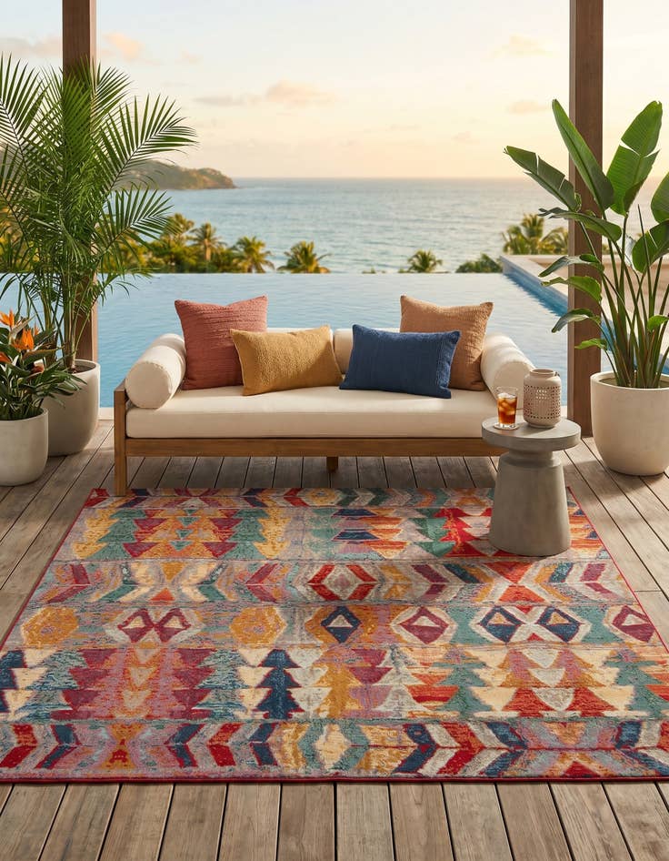 Detail image of 7' 10 x 7' 10 Easy-Clean Modern Indoor / Outdoor Square Rug