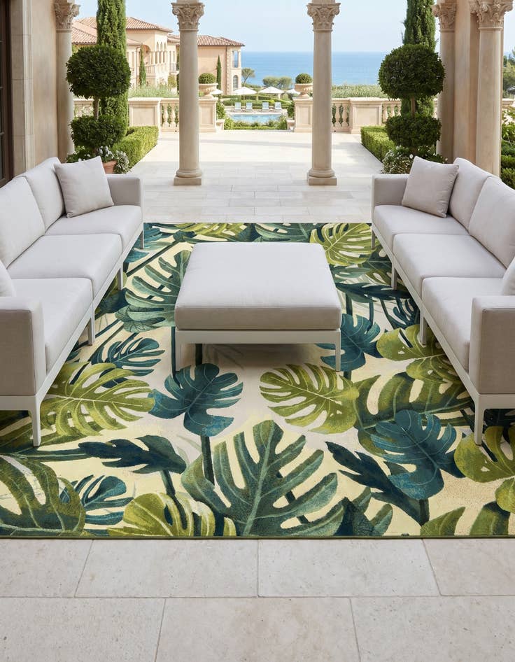 Detail image of 10' x 10' Easy-Clean Botanical Indoor / Outdoor Square Rug