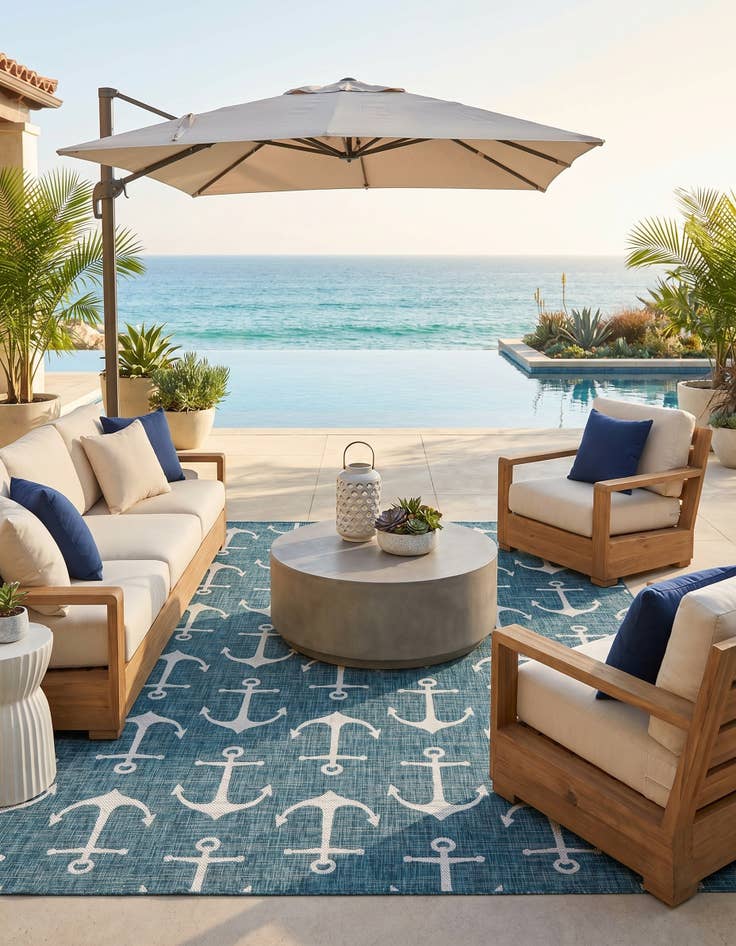 Detail image of 9' x 12' Easy-Clean Coastal Indoor / Outdoor Rug