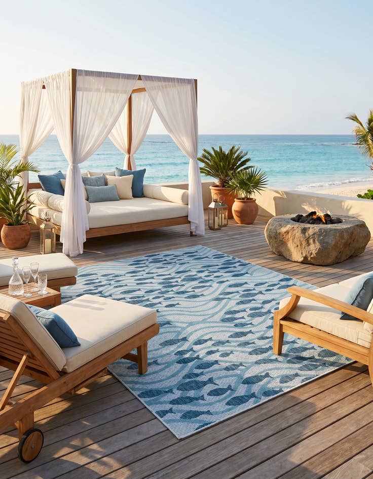 Detail image of 7' 10 x 10' Easy-Clean Coastal Indoor / Outdoor Rug