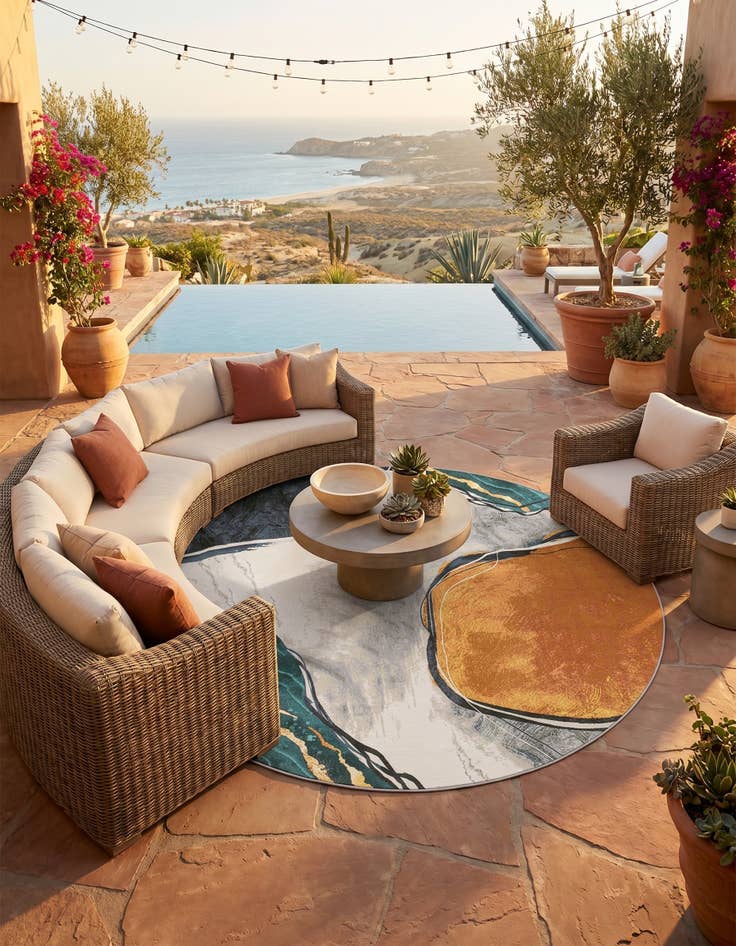 Detail image of 10' x 10' Easy-Clean Modern Indoor / Outdoor Round Rug