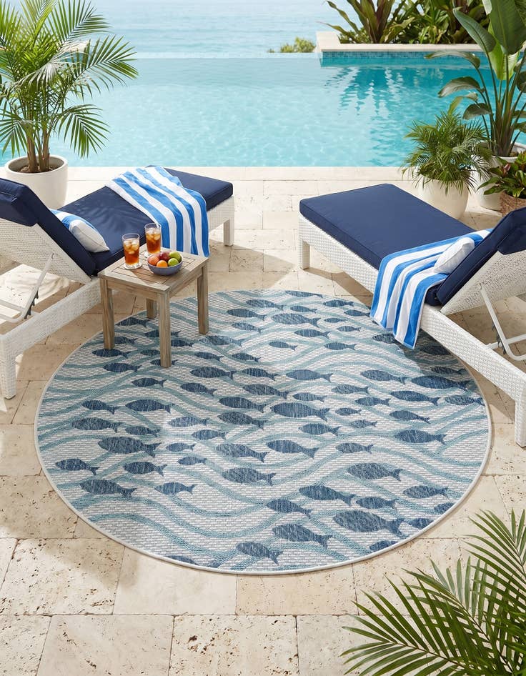 Detail image of 5' 3 x 5' 3 Easy-Clean Coastal Indoor / Outdoor Round Rug