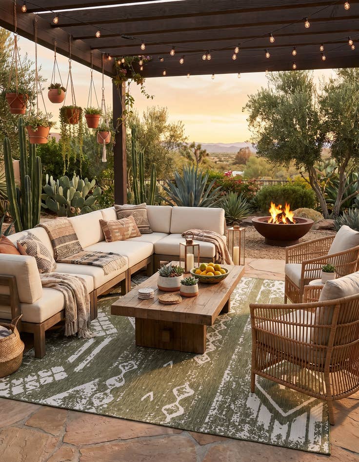 Detail image of 10' x 13' Easy-Clean Bohemian Indoor / Outdoor Rug