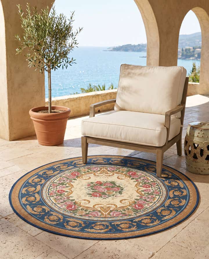 4' x 4' Easy-Clean Traditional Indoor / Outdoor Round Rug