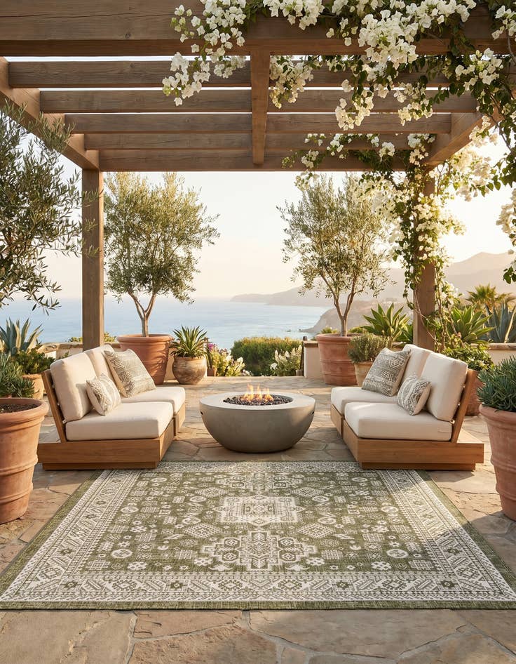 Detail image of 7' 10 x 7' 10 Easy-Clean Aztec Indoor / Outdoor Square Rug