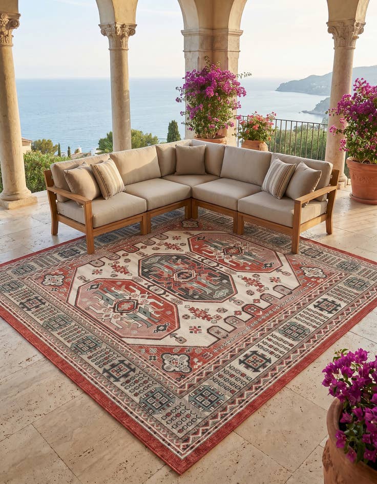 Detail image of 7' 10 x 7' 10 Easy-Clean Traditional Indoor / Outdoor Square Rug