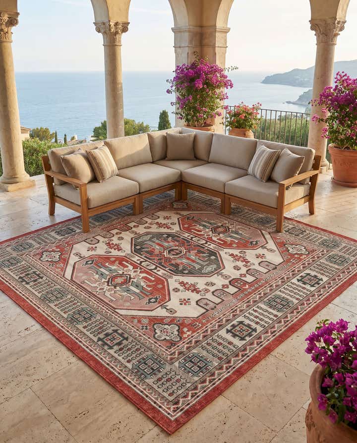 7' 10 x 7' 10 Easy-Clean Traditional Indoor / Outdoor Square Rug