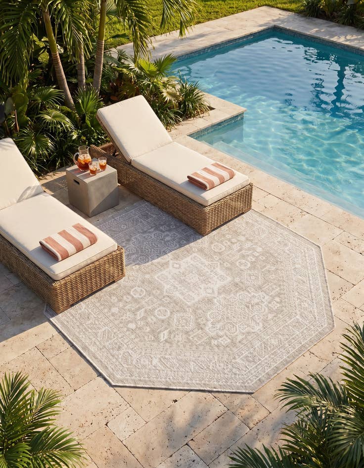 Detail image of 5' 3 x 5' 3 Easy-Clean Aztec Indoor / Outdoor Octagon Rug