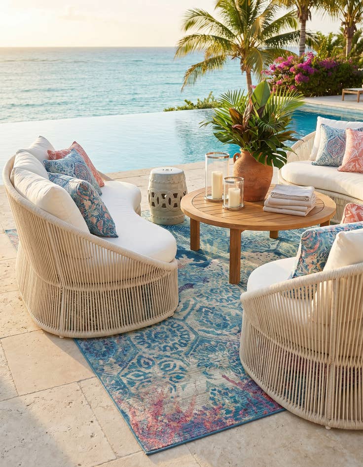 Detail image of 7' 10 x 7' 10 Easy-Clean Coastal Indoor / Outdoor Square Rug