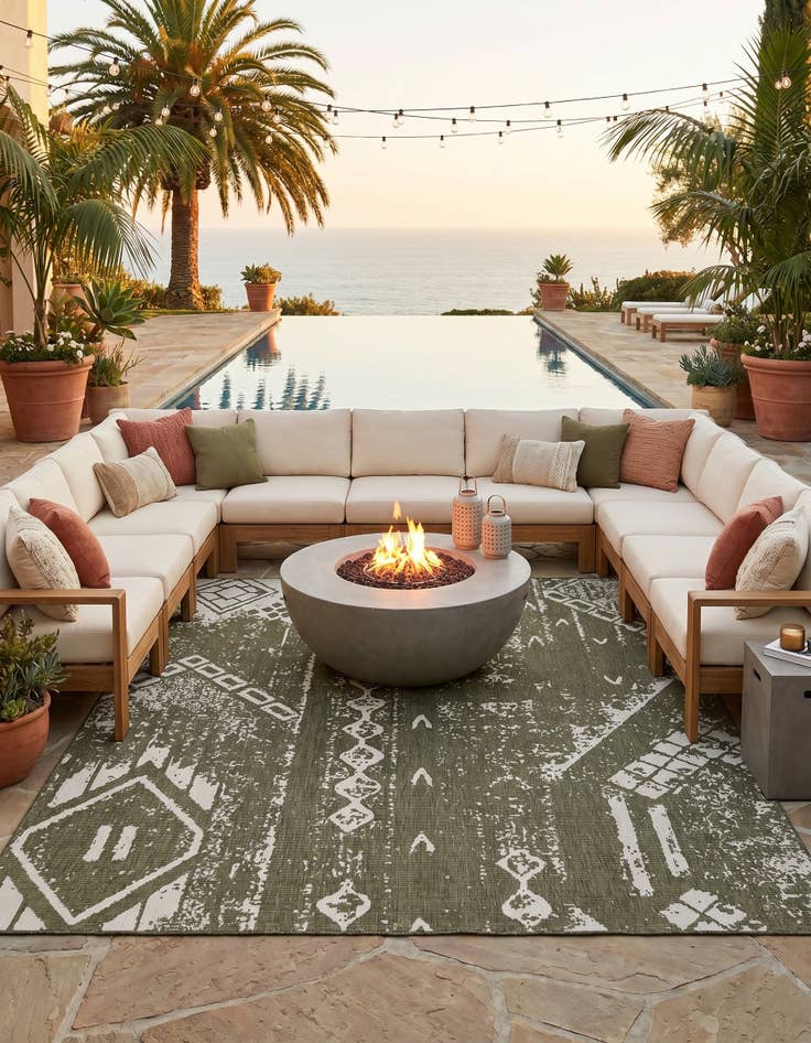 Detail image of 13' x 13' Easy-Clean Bohemian Indoor / Outdoor Square Rug