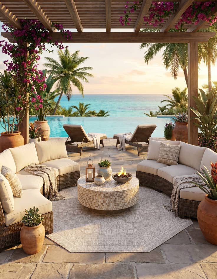 Detail image of 5' 3 x 5' 3 Easy-Clean Aztec Indoor / Outdoor Octagon Rug