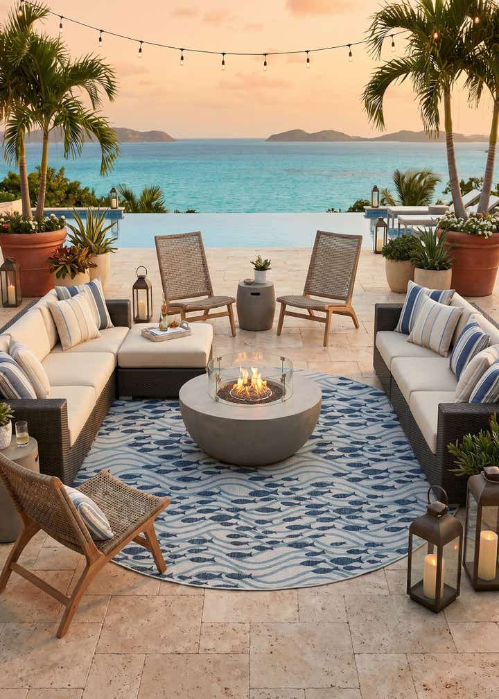 13' x 13' Easy-Clean Coastal Indoor / Outdoor Round Rug