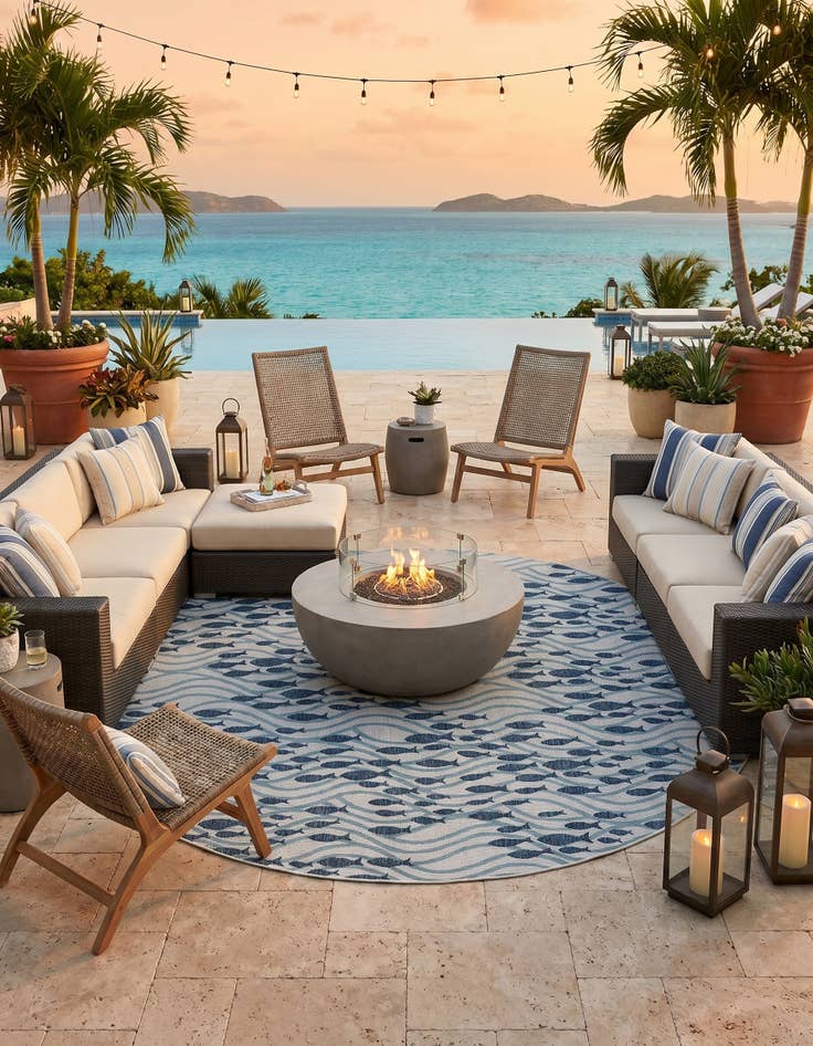 Detail image of 13' x 13' Easy-Clean Coastal Indoor / Outdoor Round Rug