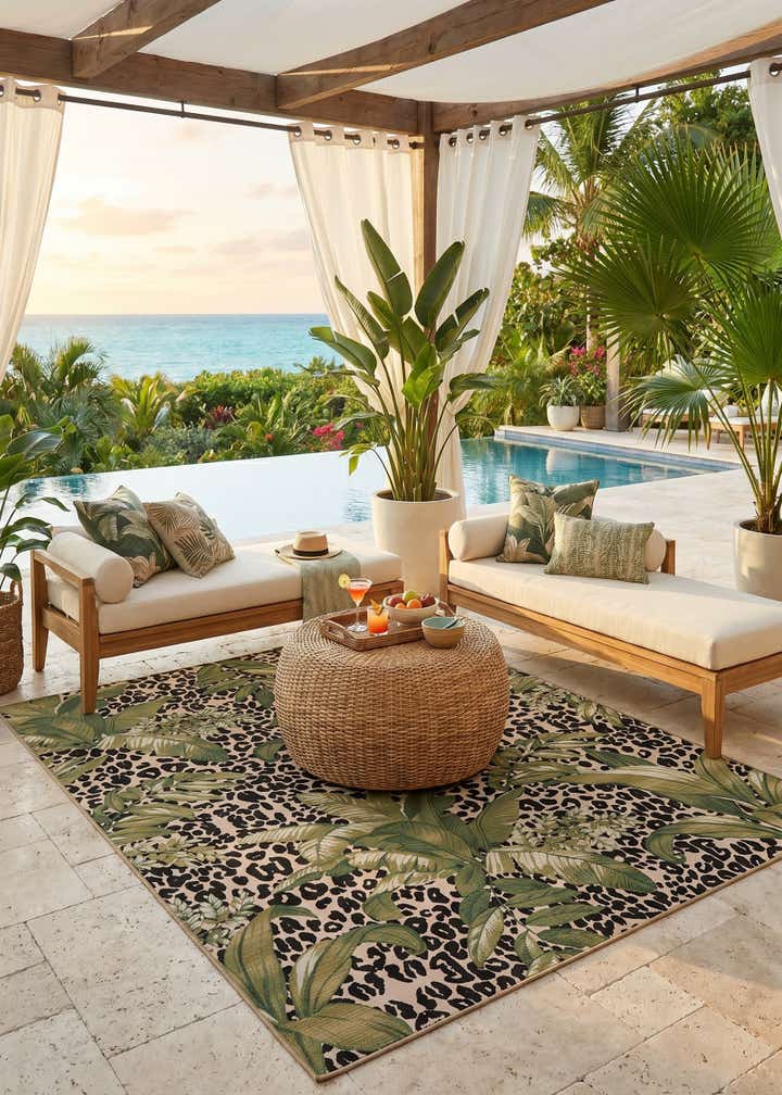 7' 10 x 10' Easy-Clean Botanical Indoor / Outdoor Rug