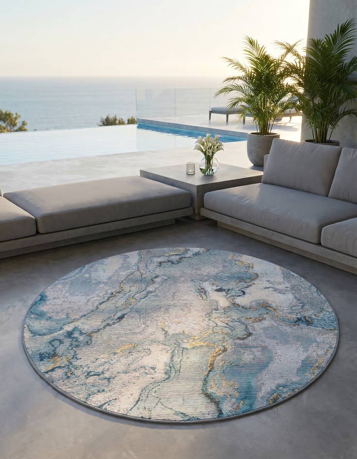 Detail image of 5' 3 x 5' 3 Easy-Clean Modern Indoor / Outdoor Round Rug