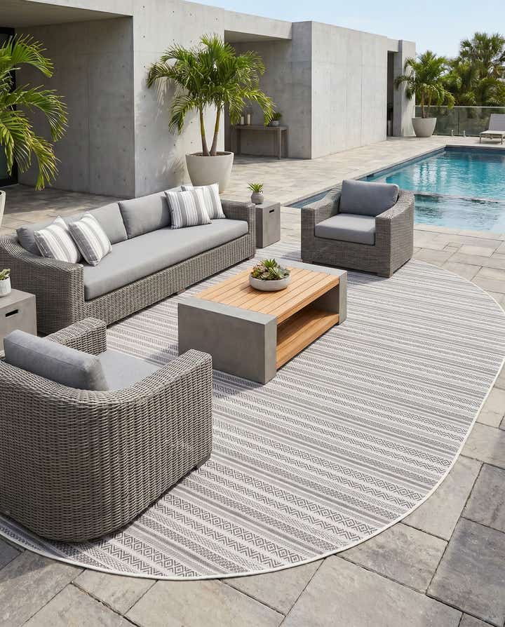 7' 10 x 10' Easy-Clean Ribbon Indoor / Outdoor Oval Rug