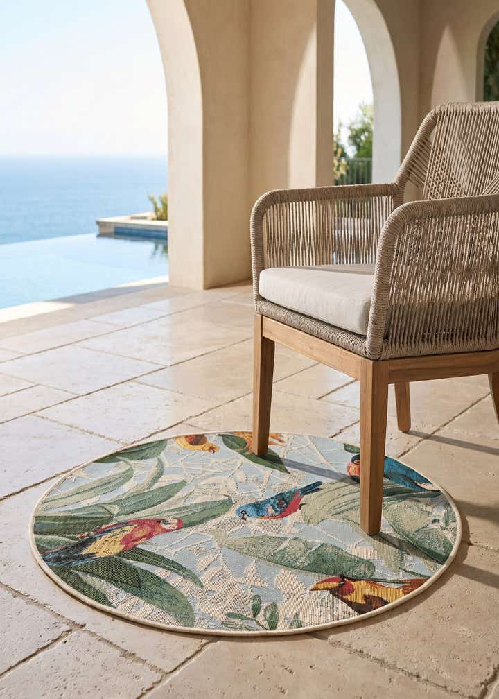 3' x 3' Easy-Clean Botanical Indoor / Outdoor Round Rug