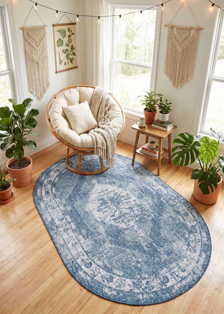 5' 3 x 8' Easy-Clean Traditional Indoor / Outdoor Oval Rug