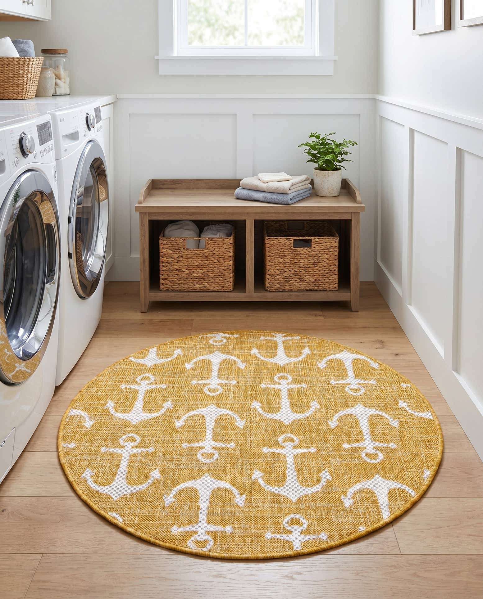 3' x 3' Easy-Clean Coastal Indoor / Outdoor Round Rug