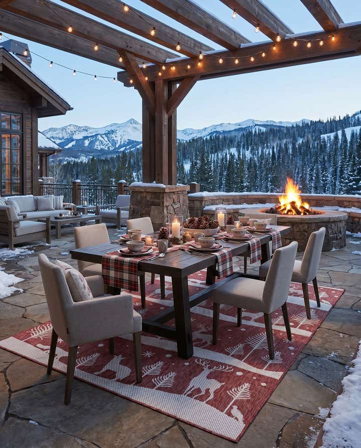 5' 3 x 8' Easy-Clean Holiday Indoor / Outdoor Rug