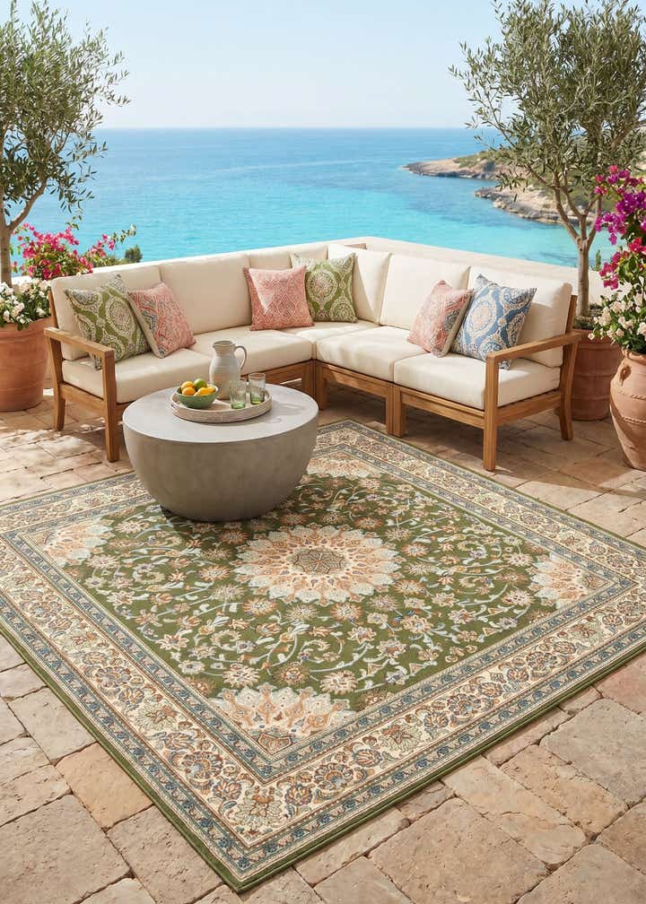 7' 10 x 7' 10 Easy-Clean Traditional Indoor / Outdoor Square Rug