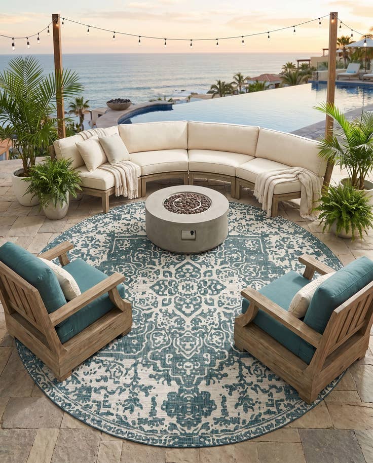 Detail image of 13' x 13' Easy-Clean Jill Zarin Dubai Indoor / Outdoor Round Rug