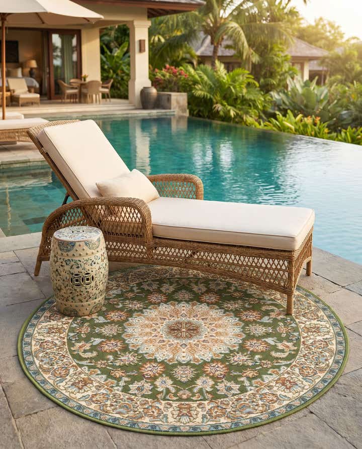 3' 3 x 3' 3 Easy-Clean Traditional Indoor / Outdoor Round Rug
