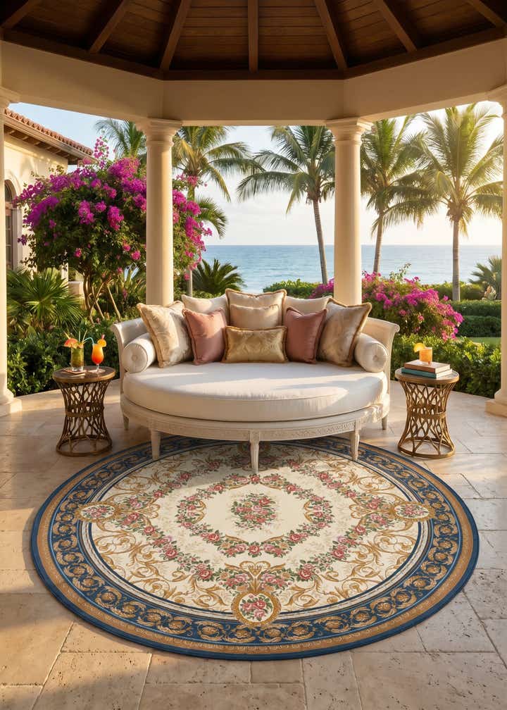 10' x 10' Easy-Clean Traditional Indoor / Outdoor Round Rug