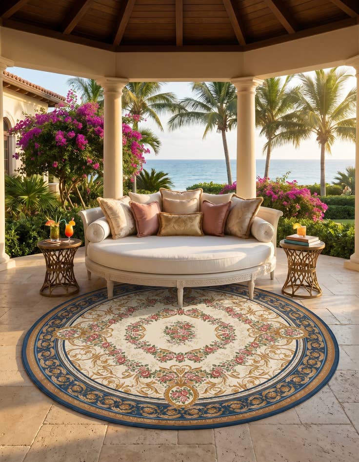 Detail image of 10' x 10' Easy-Clean Traditional Indoor / Outdoor Round Rug