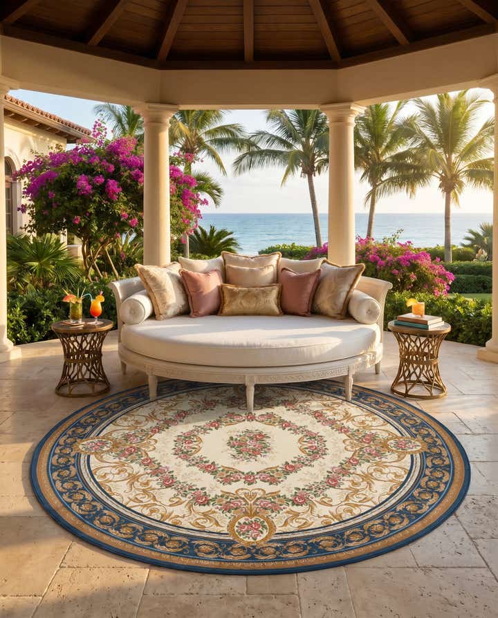 10' x 10' Easy-Clean Traditional Indoor / Outdoor Round Rug